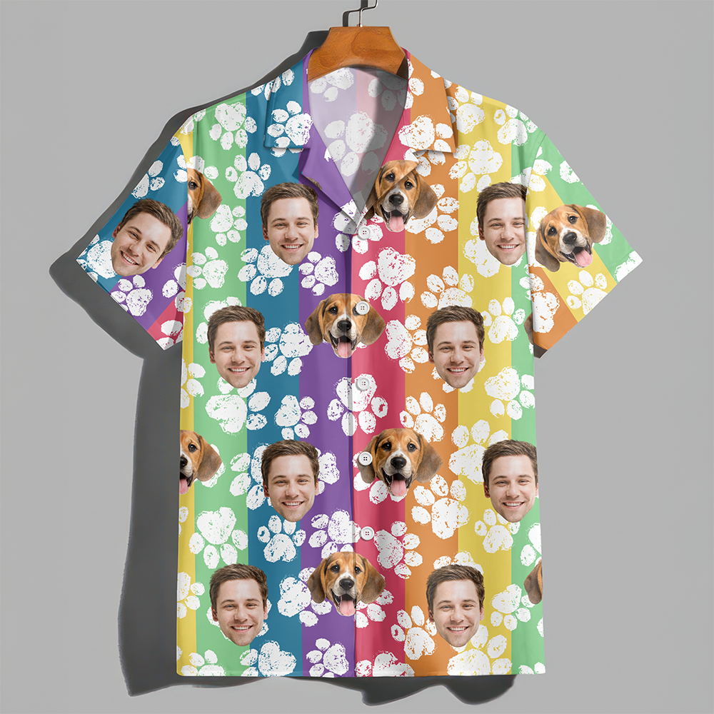 Custom Photo Paw Pattern Hawaii Shirt - Custom Funny Pet Lover Gift CH07 911106