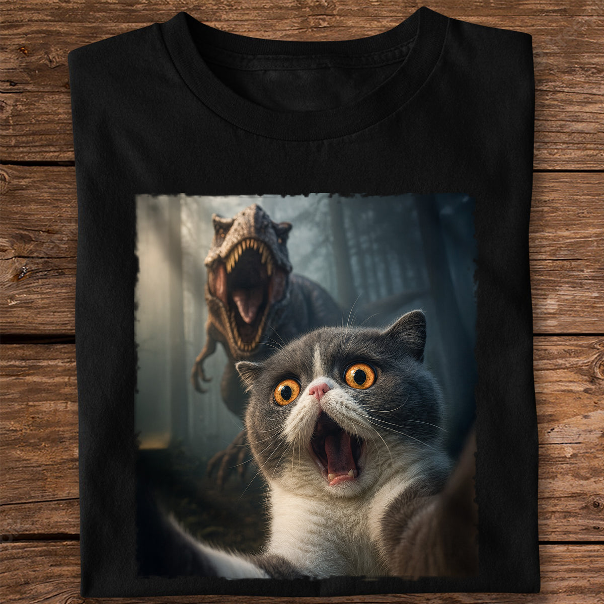 Custom Cat Photo Living That Dino Danger Life Classical Style Dark Shirt For Cat Lovers HO82 894844