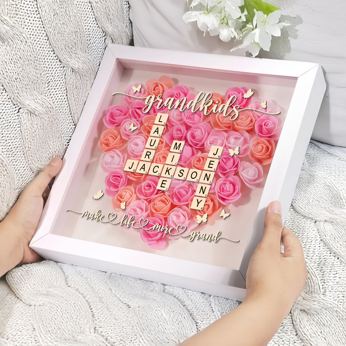 Grandkids Make Life More Grand Personalized Flower Shadow Box Mother's Day Gift For Grandma HA75 892050