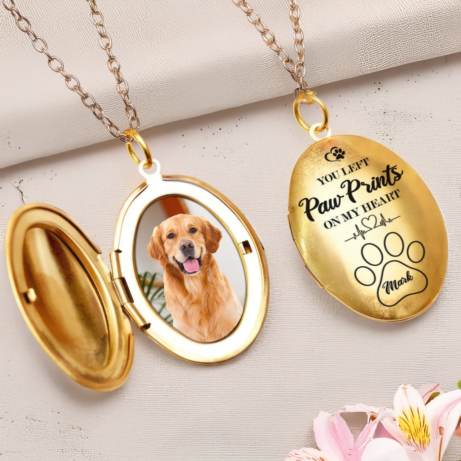 Custom Pet Photo You Left Paw Prints On My Heart Memorial Locket Necklace LM32 893323