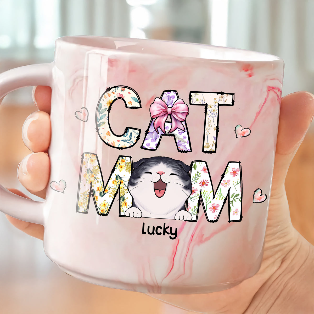 Cat Mom Dog Mom Floral Personalized Marble Mug CH07 895532