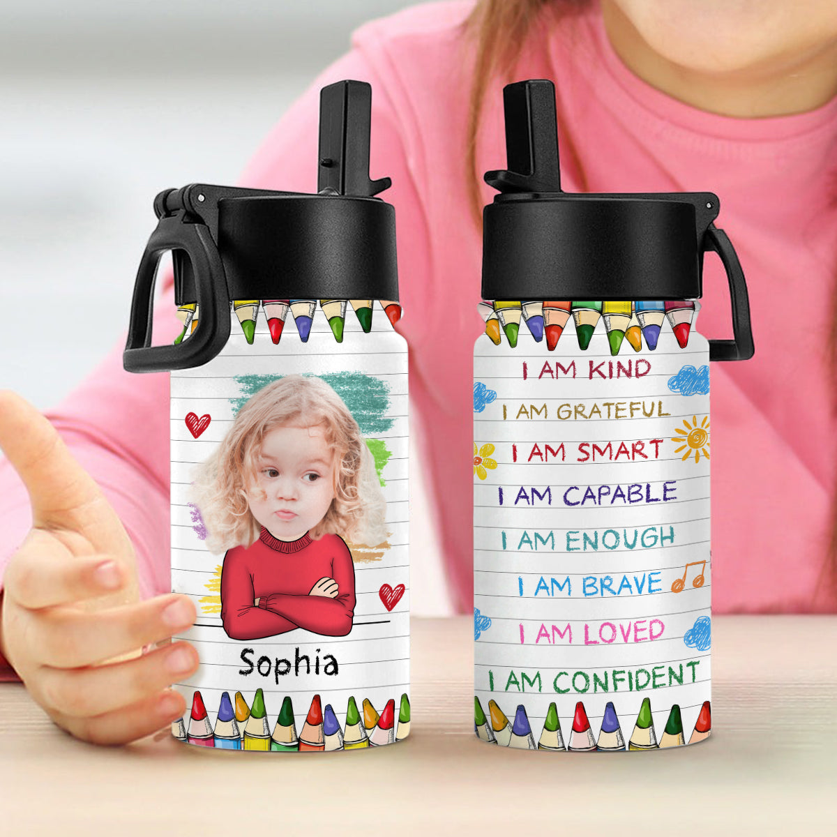 Personalized Back To School I Am Kind Kids Water Bottle With Straw TH10 894187