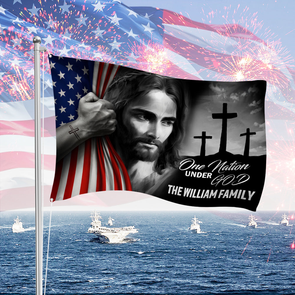 Personalized Family Name One Nation Under God Banner House Flag HA75 898192