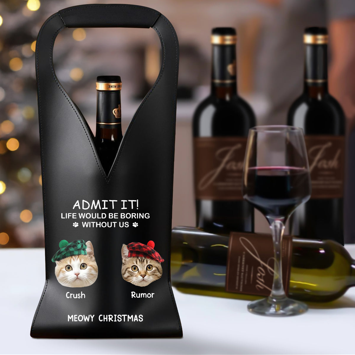 Custom Photo Life Would Be Boring Without Me Dog Cat Leather Wine Bag HA75 892904