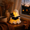3D Printed Ghost Reading Book Figurine – Cozy Cat, LED Tealight Decor