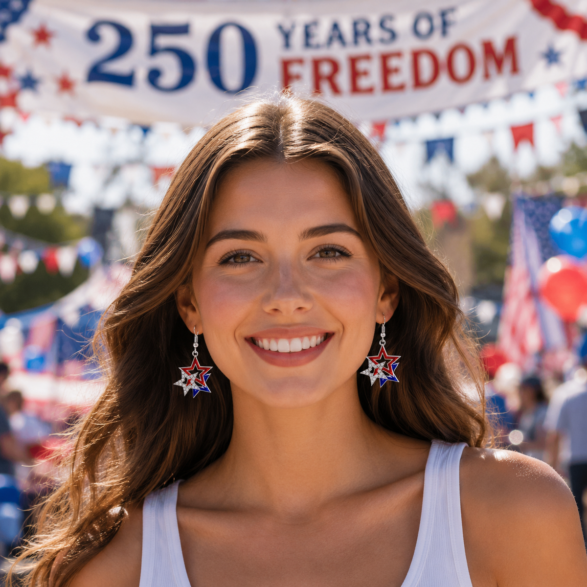 4th of July - Red White Blue Patriotic American Flag Earrings for Women LM32 669363
