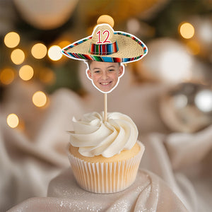 Custom Photo Mexican Fiesta Sombrero Maracas Birthday Decoration Party Cupcake Toppers HA75 892110