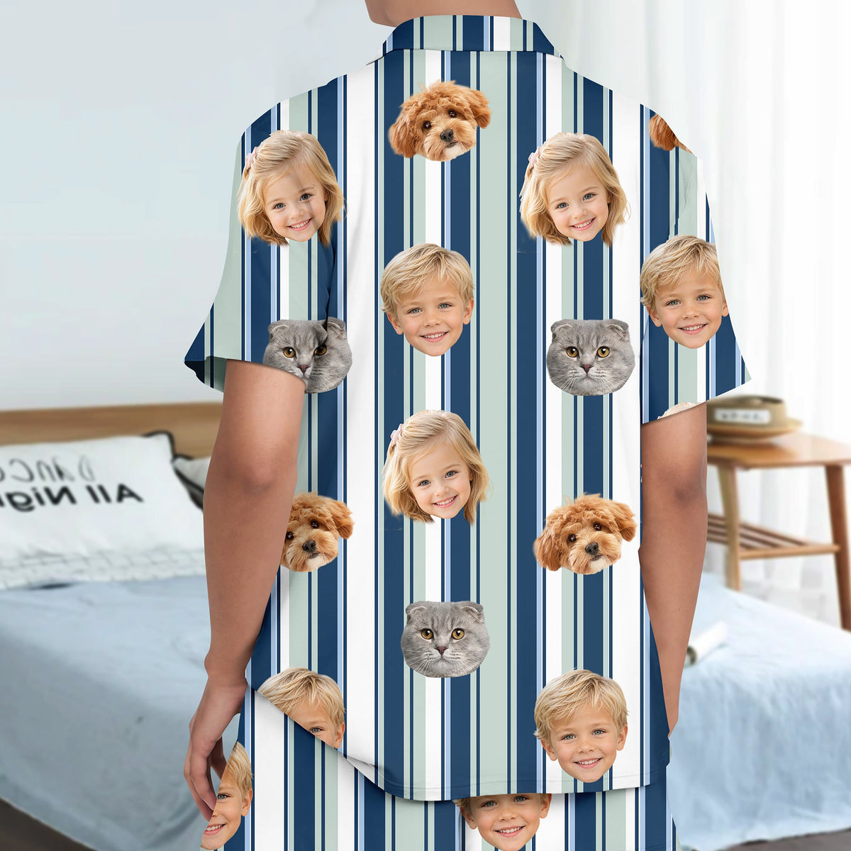 Custom Funny Face Striped Short Pajamas, Personalized Matching Family Sleepwear LM32 669823