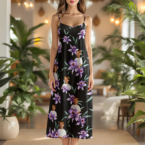 Custom Face Photo With Lily Flowers Women's V-neck Cami Maxi Dress TH10 892635