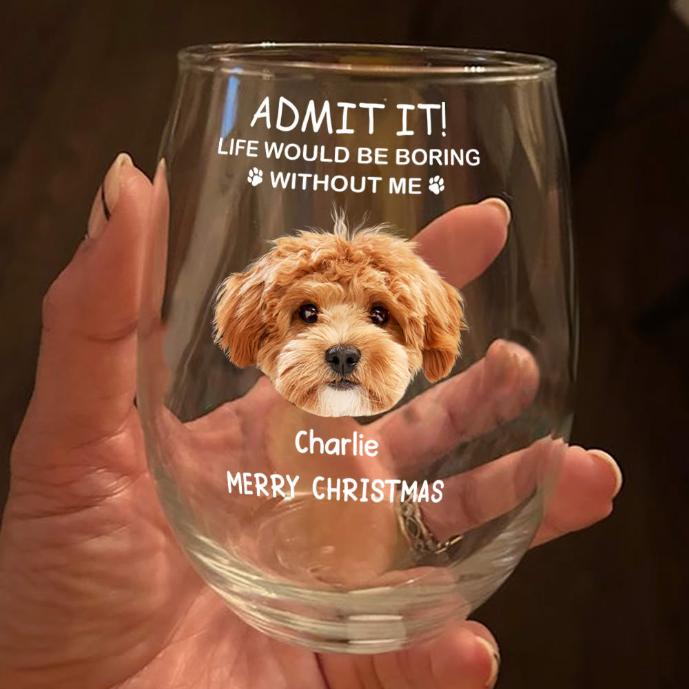 Custom Photo Life Would Be Boring Without Me Dog Cat Stemless Wine Glass TH10 892259