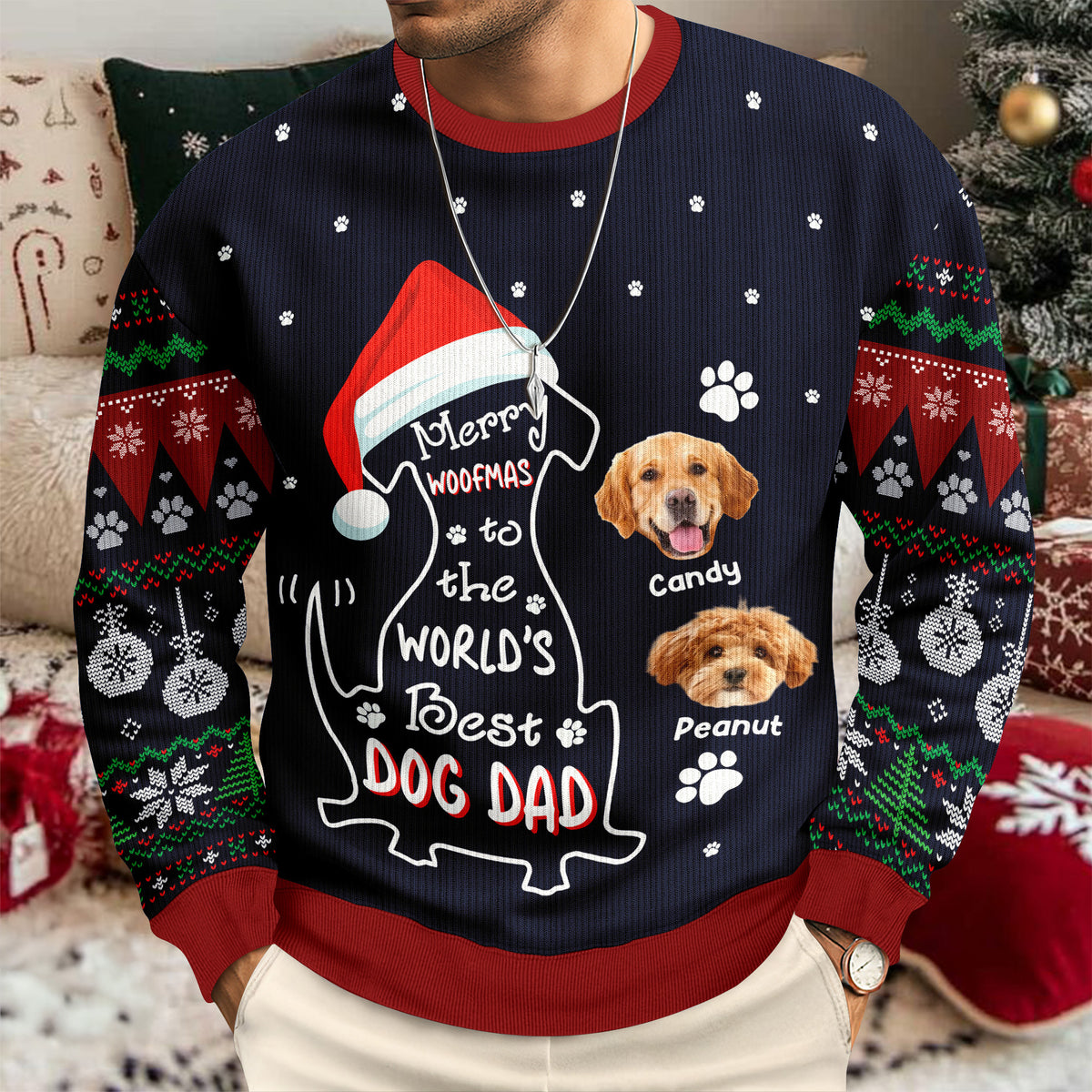 Custom Photo Merry Woofmas To The World Dog Ugly Sweater CH07 899464