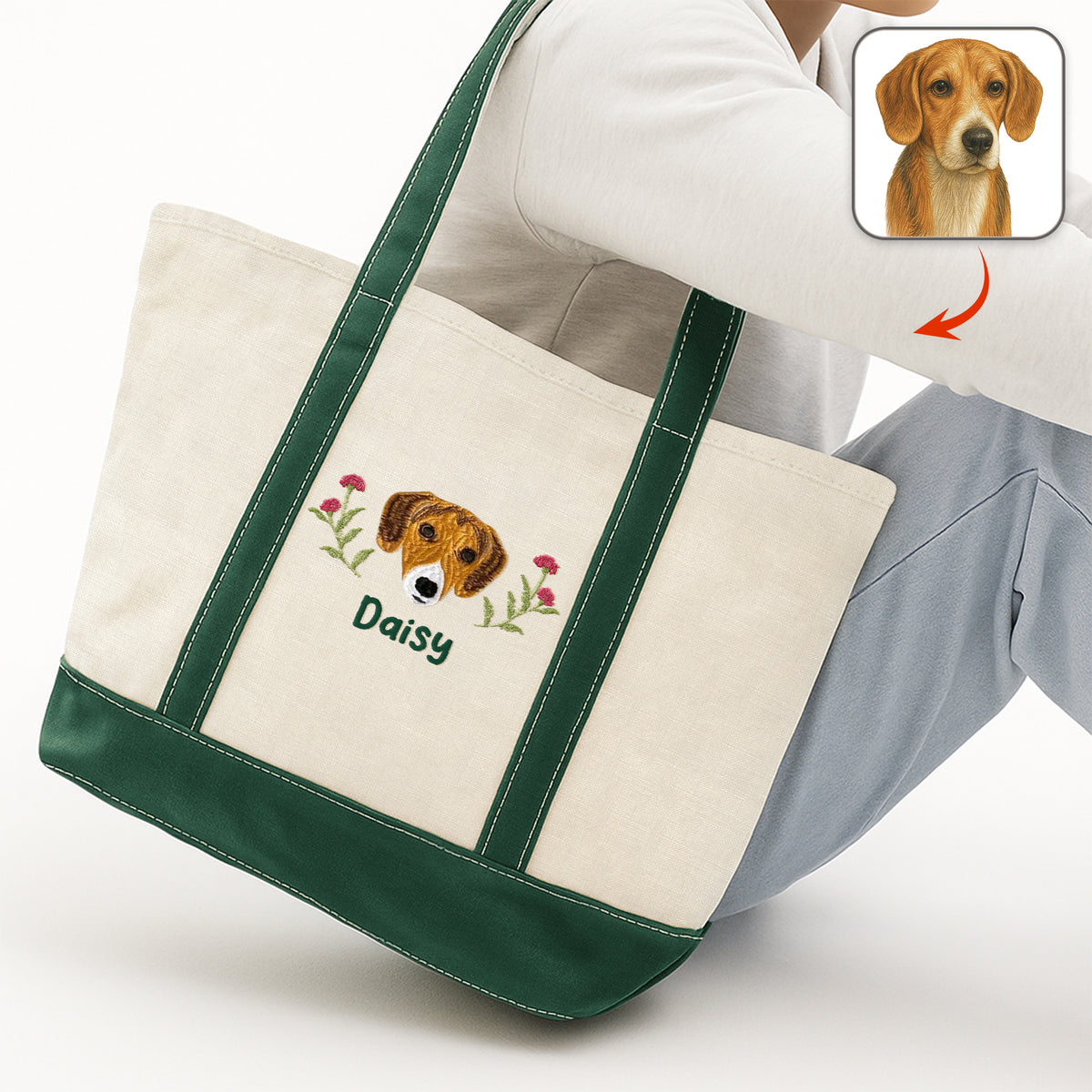 Custom Pet With Birth Month Flower Embroidered Monogram Beach Bag HO82 894240