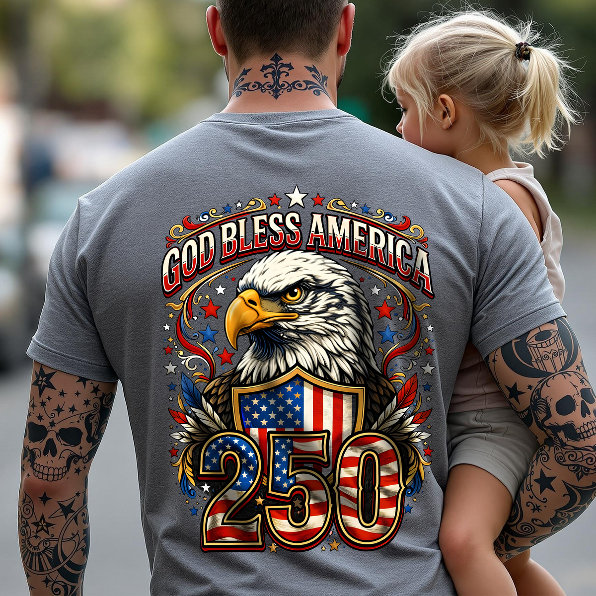 Patriotic God Bless America Dark Shirt 250th Anniversary of America Back Shirt CH07 910966