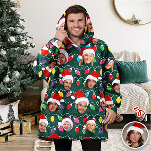 Custom Photo With Colorful Christmas Lights Hoodie Blanket For Family HA75 898290
