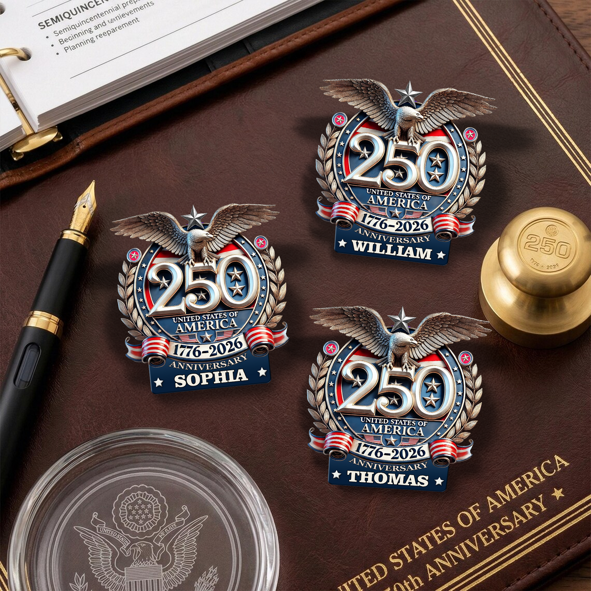 Custom Name United States Of America 250th Anniversary 1776-2026 Eagle Stainless Steel Metal Pin LM32 899523