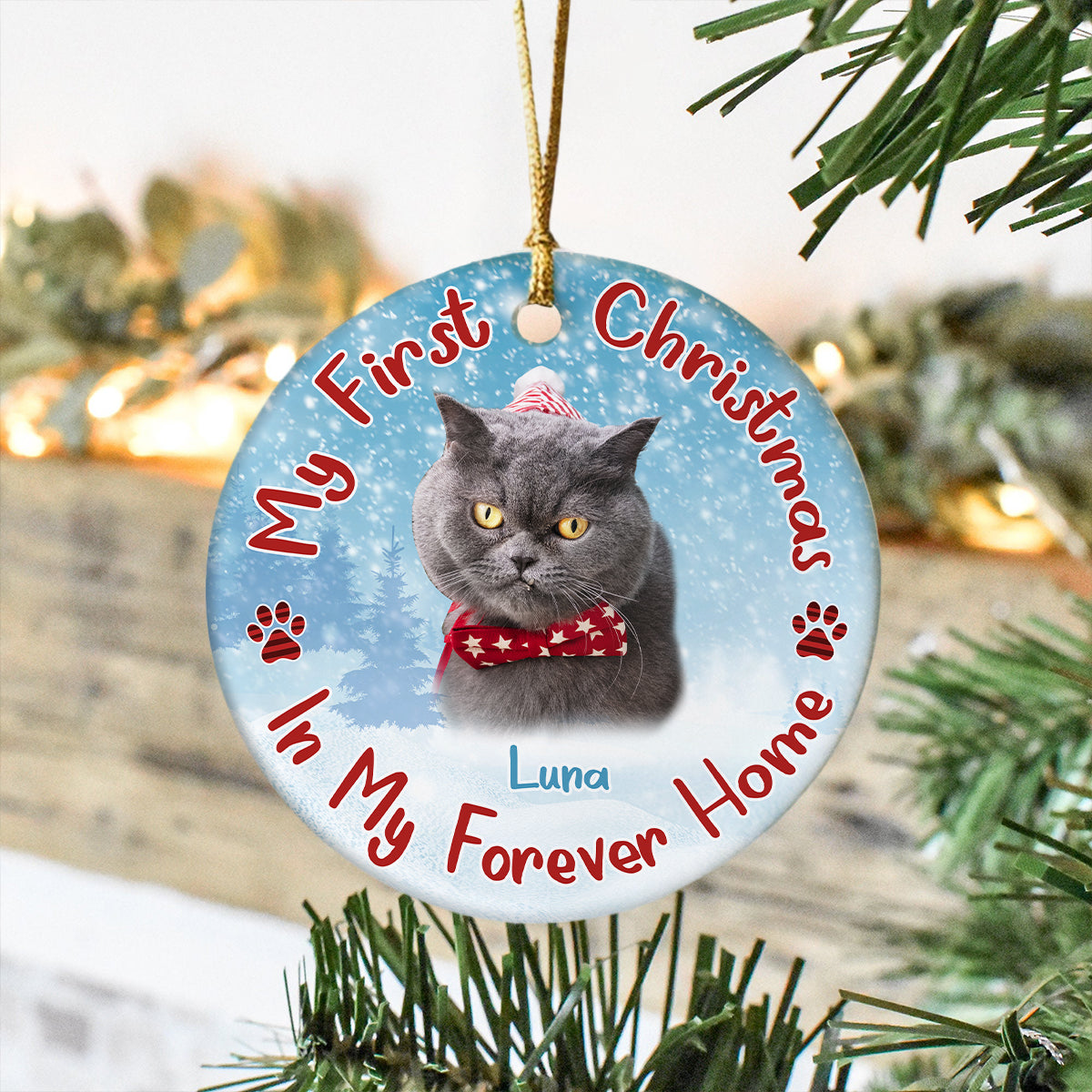 Custom Cat Photo My First Christmas In My Forever Home Christmas Ceramic Ornament CH07 896598
