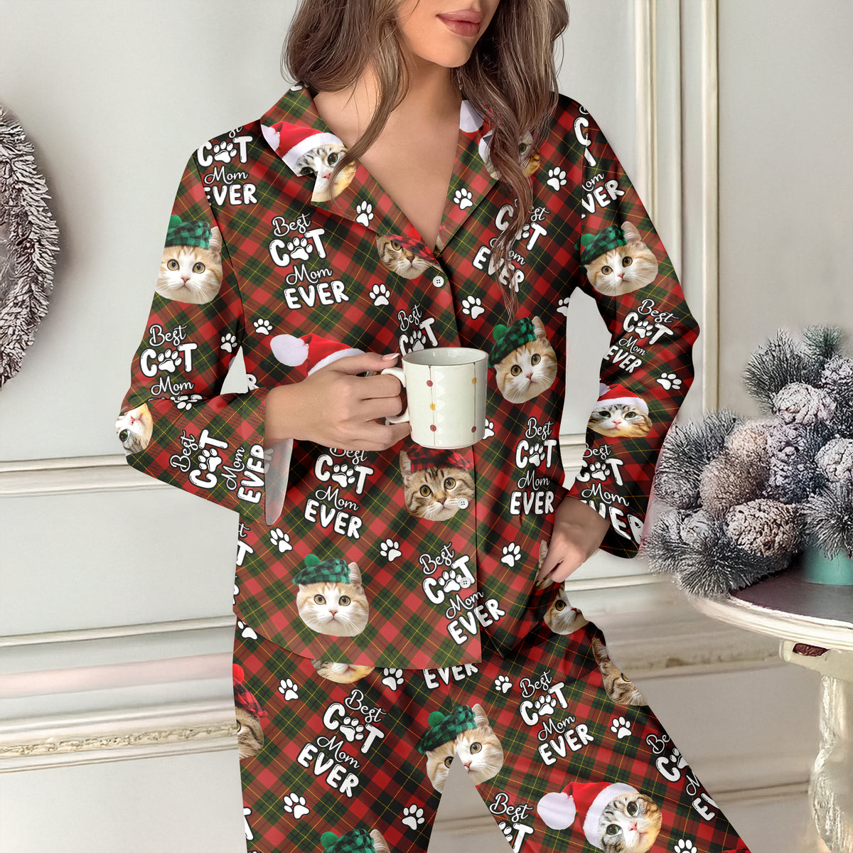 Custom Cat Face Cute Best Cat Dad Ever Christmas Pajamas LM32 895751