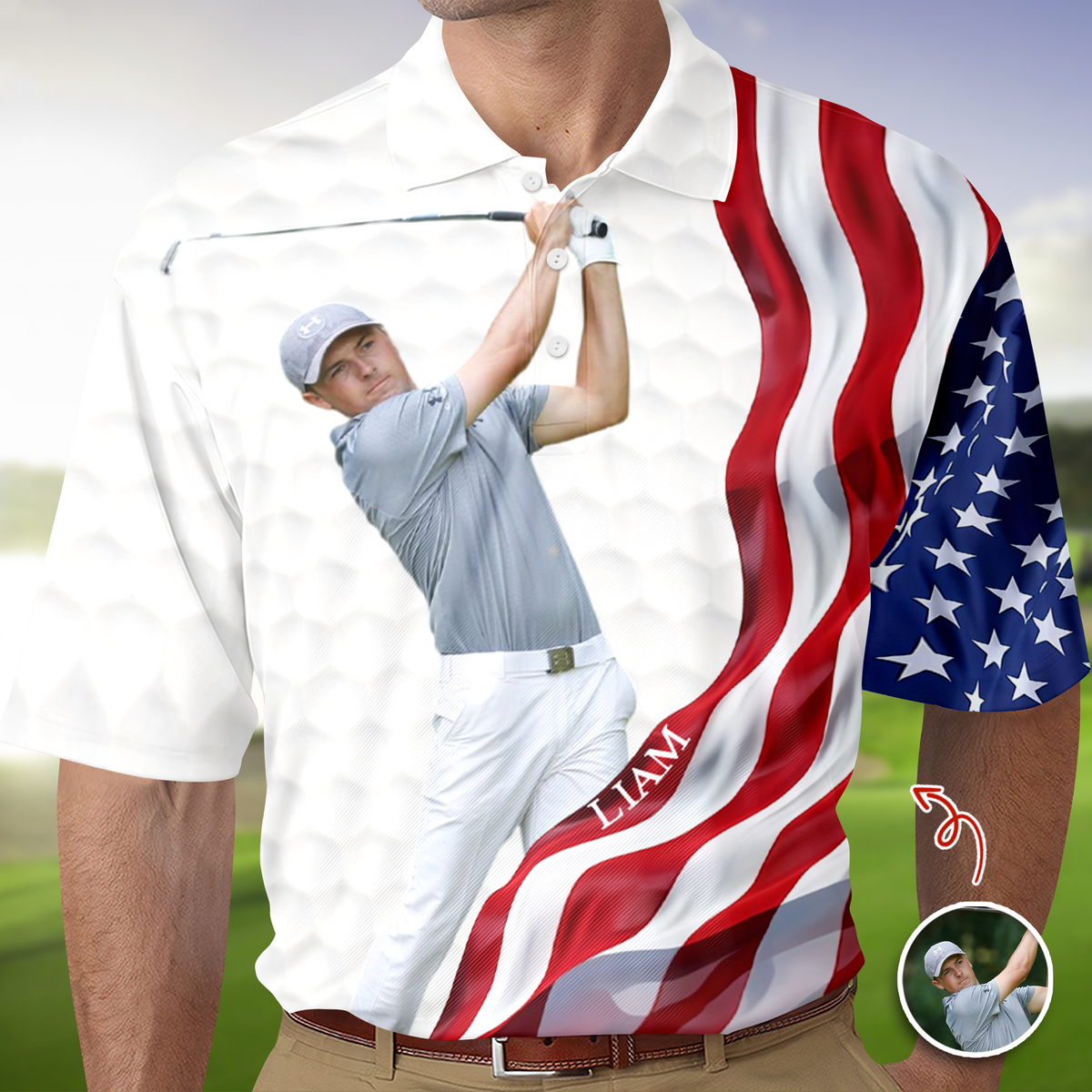 Custom Photo American Flag Golf Art Polo Shirt Gift Idea For American Lovers HO82 900842