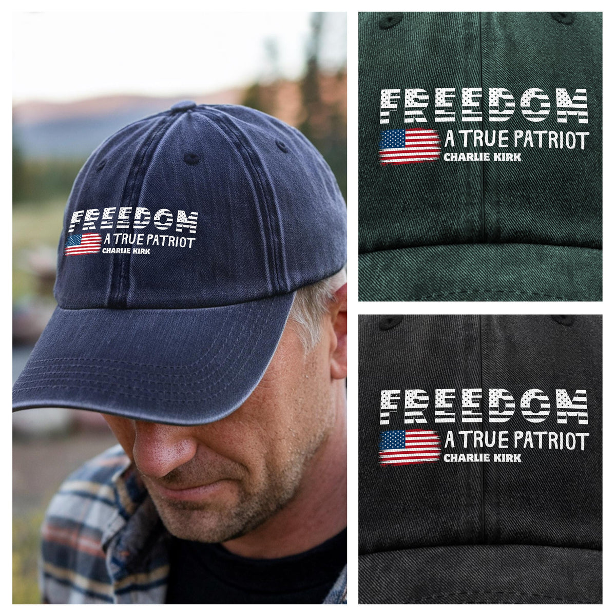 Charlie Kirk A True Patriot Rest In Peace Washed Denim Baseball Cap HO82 65760