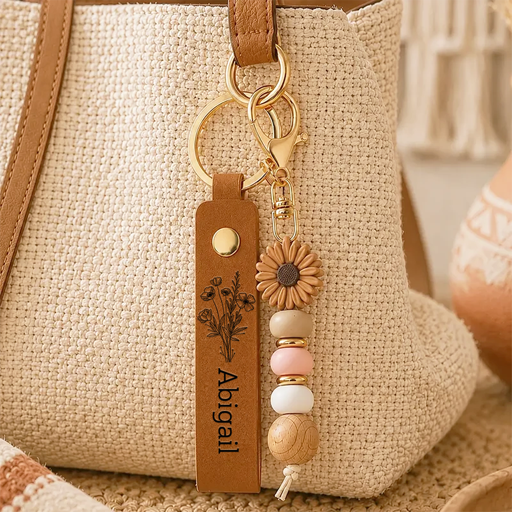 Custom Name with Floral Beaded Keyring Girls, Flower Girl Gift, Christmas Gift, Birthday Gift LM32 669897