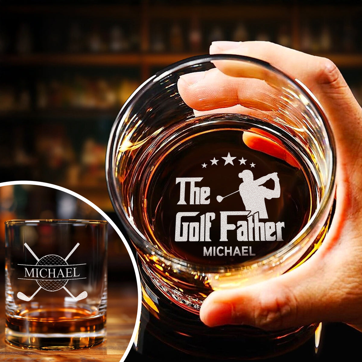 Personalized The Golffather Engraved Whiskey Glass Gift For Husband, Boyfriend, Golf Lovers HO82 900850