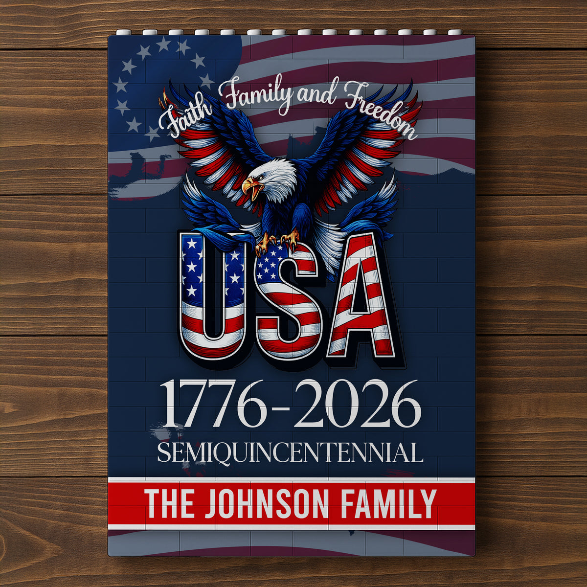 Custom Name Faith, Family & Freedom America Patriotic Building Brick Blocks HA75 920540