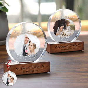 Custom Photo Our First Christmas As Mr & Mrs Couple Round Acrylic Frame Block HA75 898012