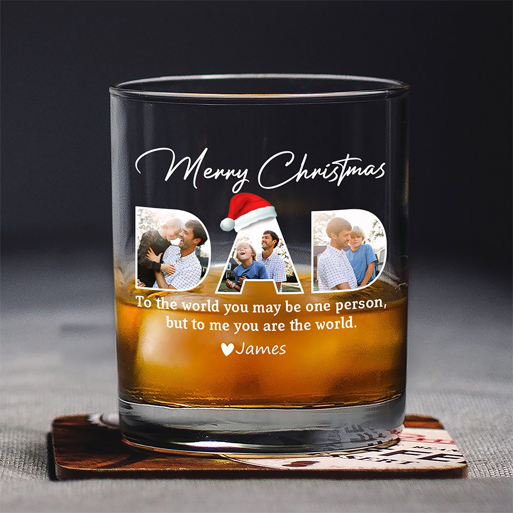 Custom Photo Merry Christmas Dad Family Whiskey Glass Gift For Dad HO82 894340