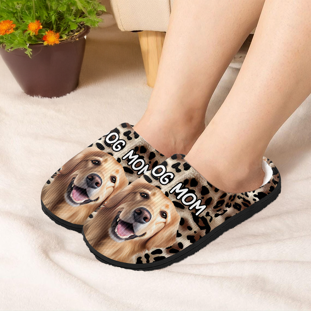 Custom Dog Photo Leopard Slipper For Dog Lovers CH07 896398