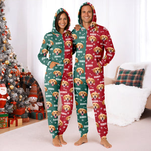 Custom Dog Face Photo Red Green Onesie Pajamas HO82 900382