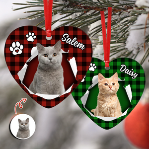 Custom Photo Cat Christmas Heart Shaped Ceramic Ornament HA75 897458