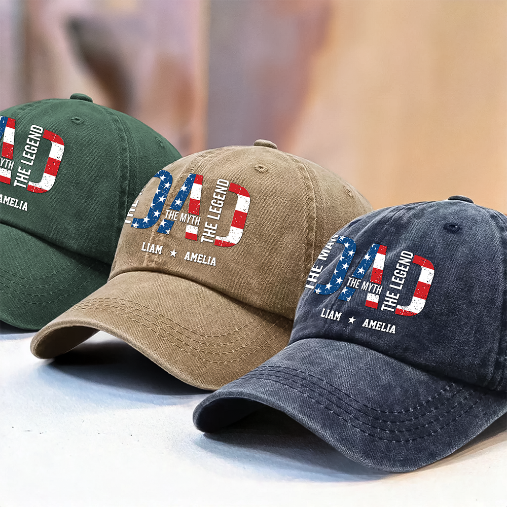 Papa The Man The Myth - Personalized Washed Denim Baseball Cap CH07 896016