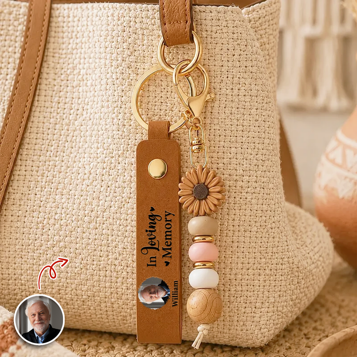 Personalized Memorial Photo Beaded Keyring In Loving Memory Gift, Memorial Keepsake Gift for Family LM32 669893