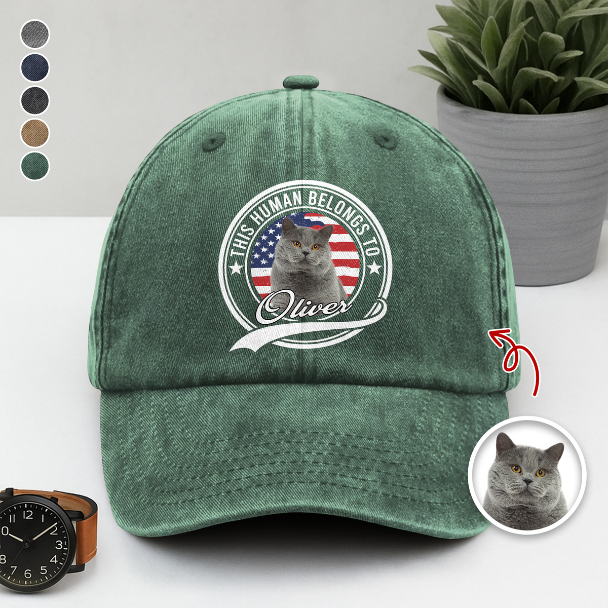 Custom Photo Human Belongs To Cat Washed Denim Baseball Cap HA75 897230