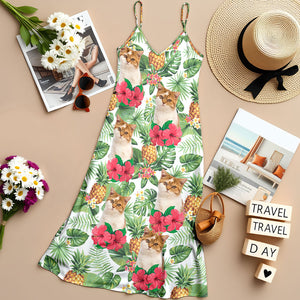 Custom Cat Photo Tropical Women's V-Neck Cami Maxi Dress HO82 893606