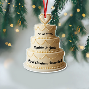 Personalized Wedding Cake - First Christmas Married Acrylic Ornament HA75 892976
