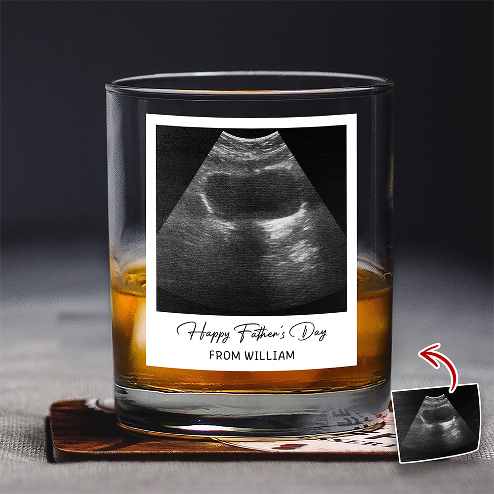 Custom Ultrasound Photo Happy Father's Day Rock Glass - Personalized New Dad Gift CH07 911512