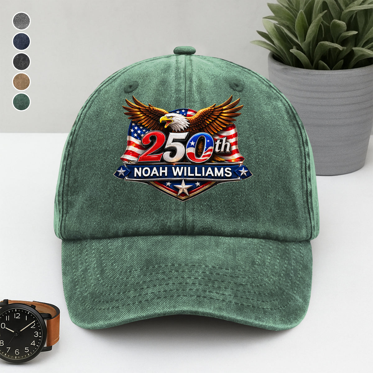 250th Anniversary 1776-2026 Eagle USA Semiquincentennial Patriotic Washed Denim Baseball Cap HA75 921014