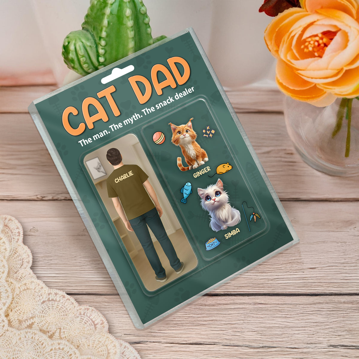 Happy Father's Day Cat Dad Figure Personalized Acrylic Block Plaque HA75 892356