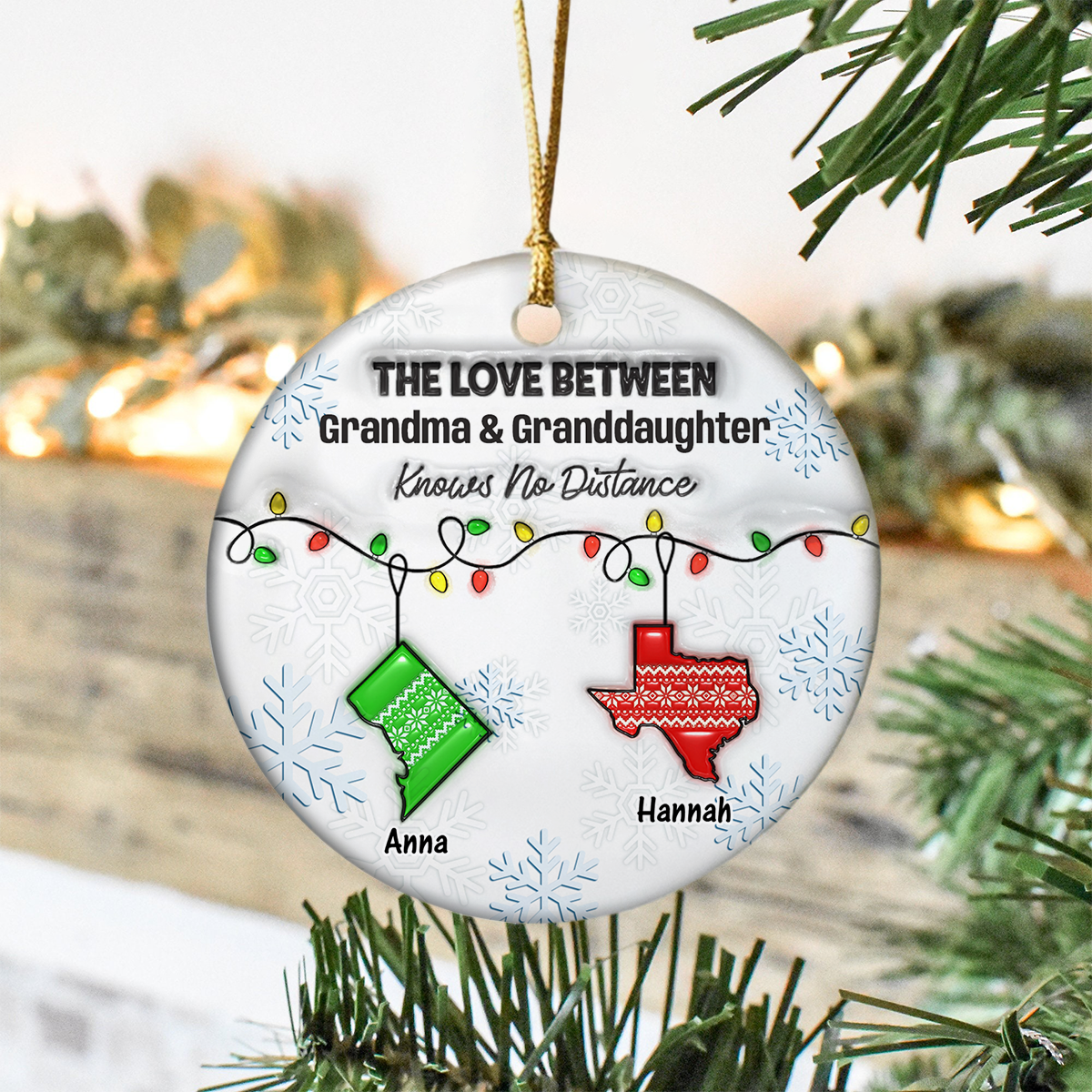 The Love Between Grandma & Granddaughter Knows No Distance - Personalized 3D Inflated Effect Ceramic Ornament Ch07 899340