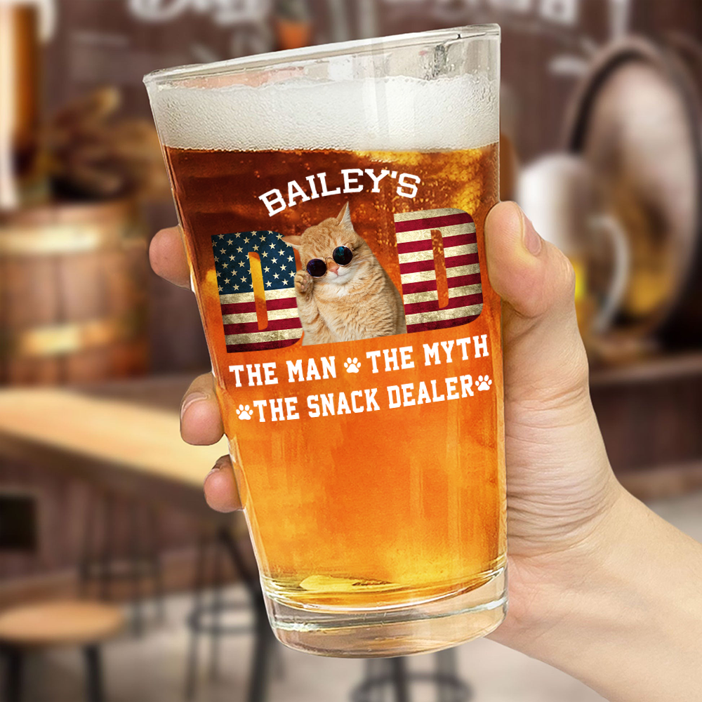 Custom Photo Cat Dad The Man The Myth American Flag Dad Beer Glass HA75 892404