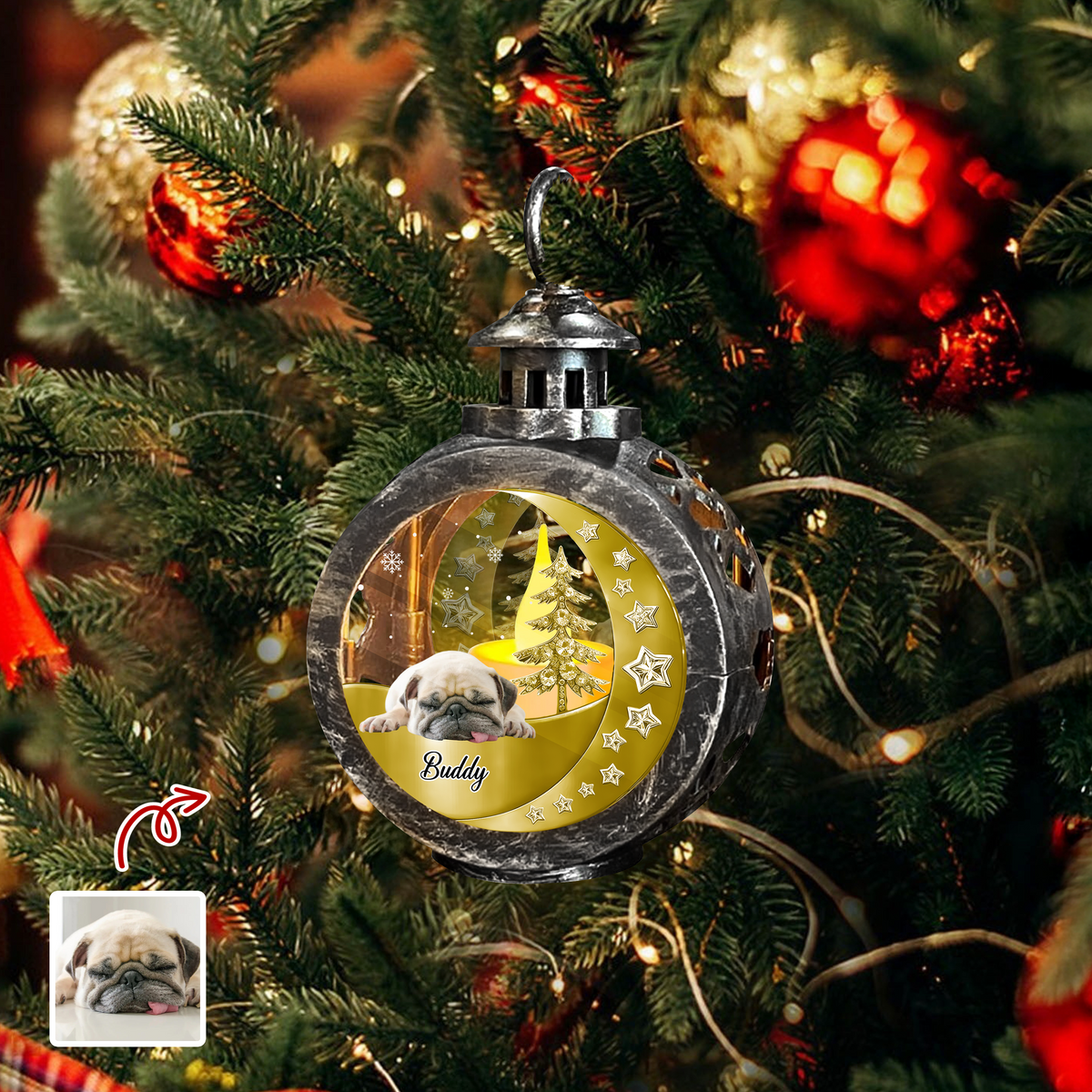 Custom Funny Dog Photo 3D Blink Effect Christmas Lantern Ornament LM32 895787