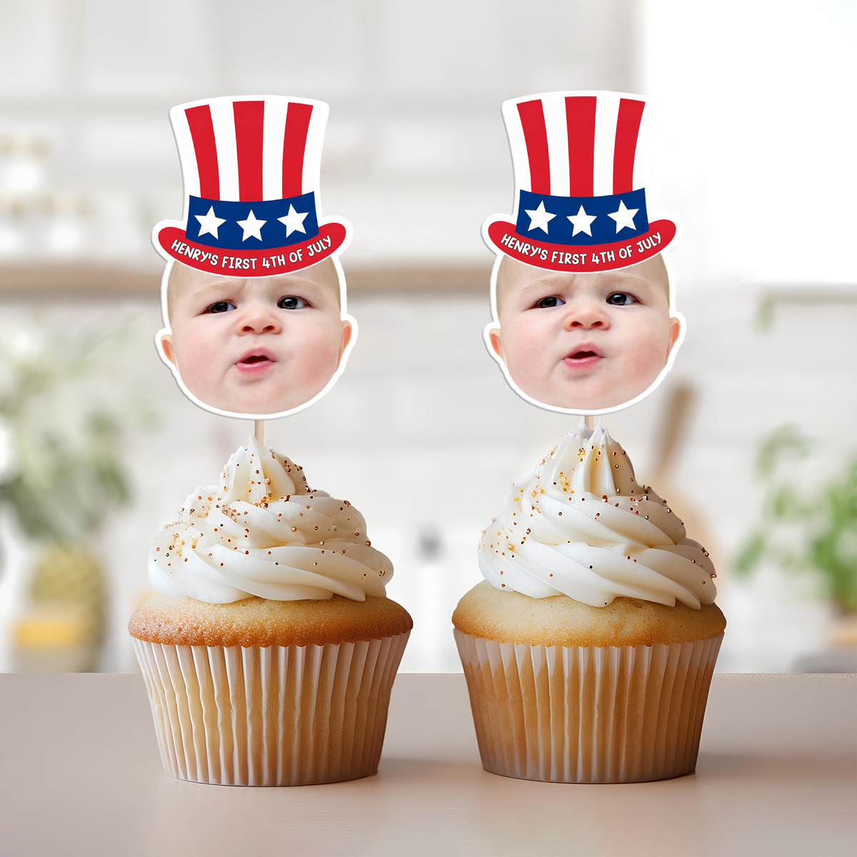 Custom Photo Born In America's 250th Years - First 4th Of July  Personalized Cupcake Toppers HA75 921674