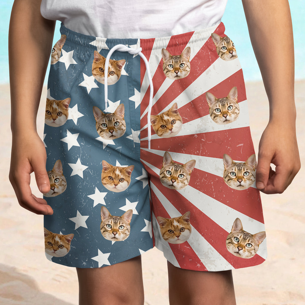Custom Dog Photo With Us Flag Beach Short For Kid TH10 894103