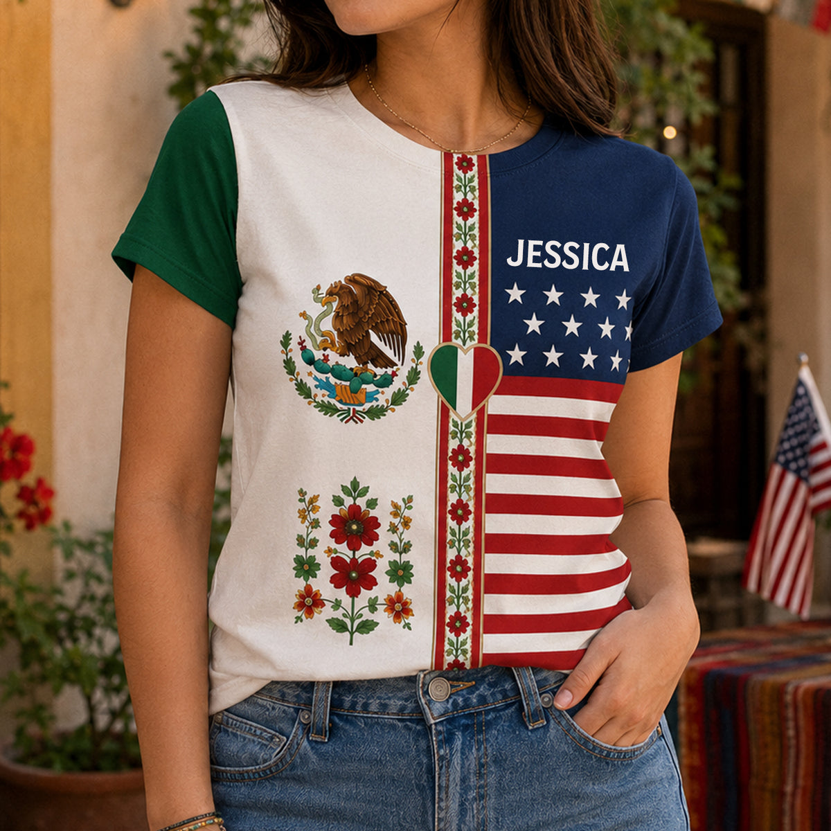 Personalized Mexico USA Flag Shirt Gift for Mexican-American Families, Friends, and Loved Ones K228 921848
