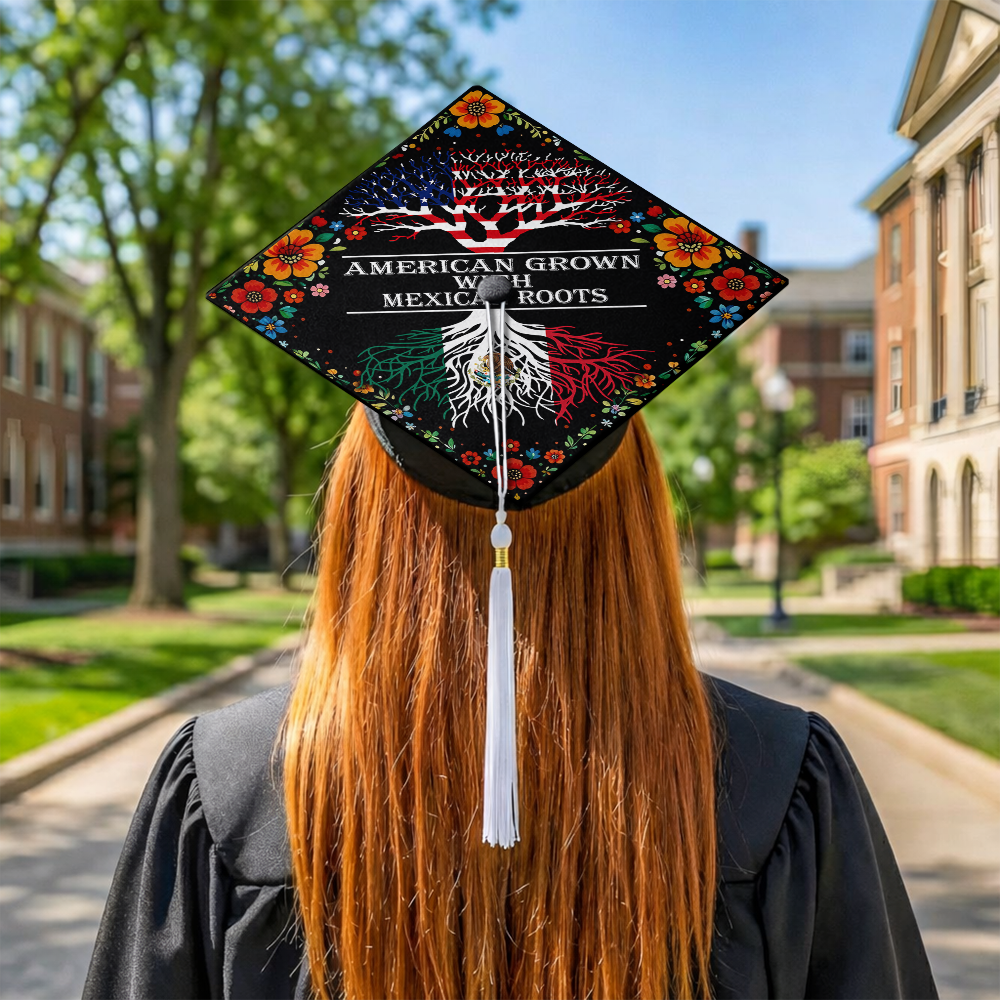 American Grown With Mexican Roots Graduation Cap Topper Decoration TH10 169221