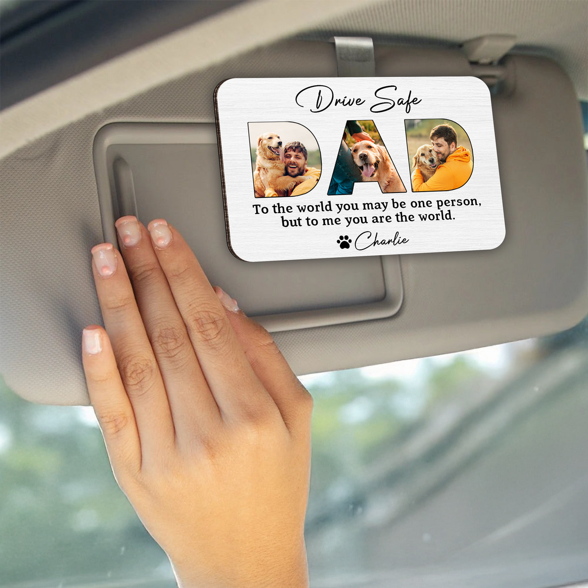 Custom Photo Dad To Me You Are The World Car Visor Clip CH07 895948