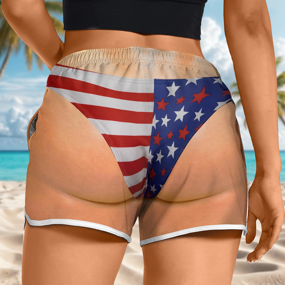Funny Sexy Women's Beach Short USA Flag Funny Swim Trunks CH07 180142
