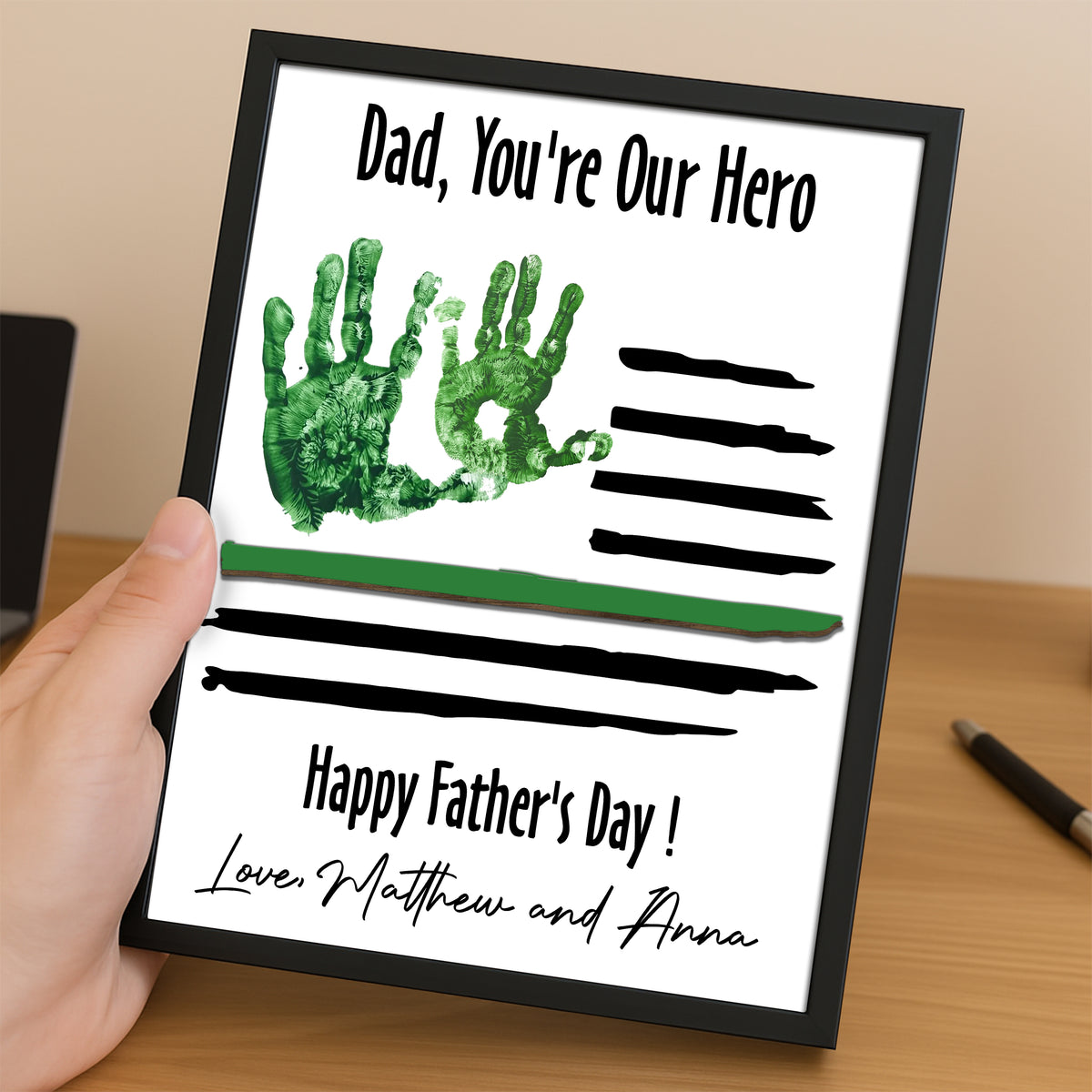 Custom Kid Hand Down Thank To Dad 2-Layered Wooden Plaque With Stand LM32 893555