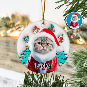 Custom Photo Cat I Am Santa 3D Inflated Effect Ceramic Ornament Personalized Gift For Cat Lovers HO82 894710